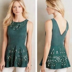 KAS Anthropologie Green Eyelet Tank Top Blouse NWT